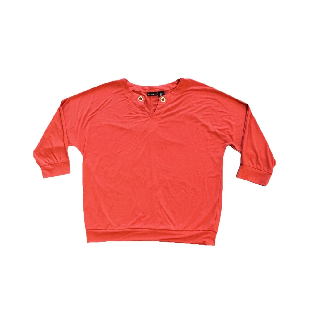 Tahari Woman's Large Shirt Coral Pink Round Neck Valentines Shirt Casual Top‎